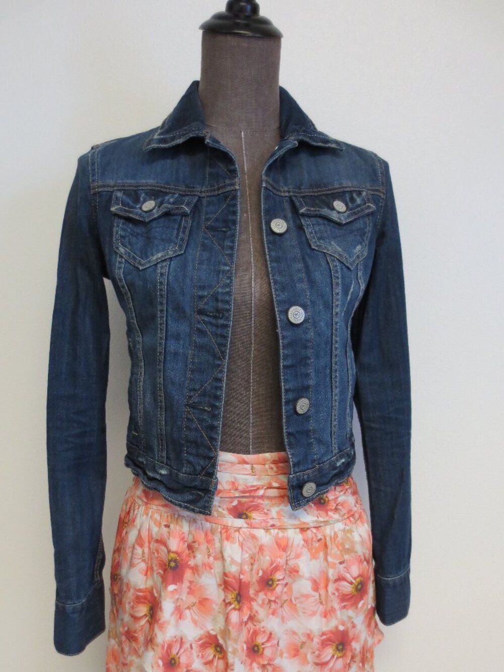 Aeropostale Denim Jean Jacket Blue Dark Wash Distressed Womens XS